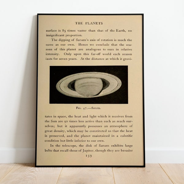 Saturn Vintage Book Print, Saturn Poster, Astronomy Print,  Saturn Planet Poster, Saturn Photo, Saturn Poster Print, Outer Space, Room Decor