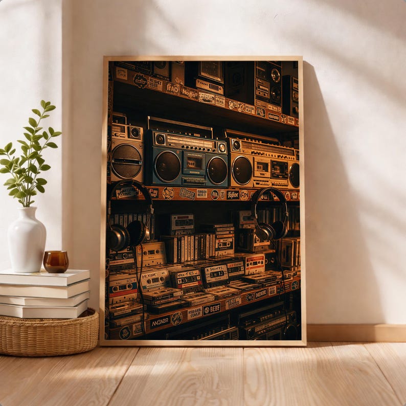 Vintage Boombox Cassette Stereo Print, 80s Retro Music Room Decor, Hip ...