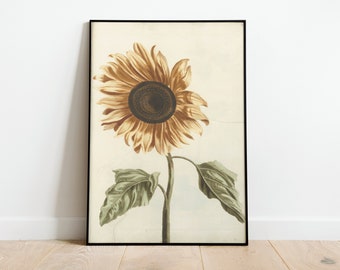 Japanese Sunflower Vintage Art Deco Poster, Retro Print