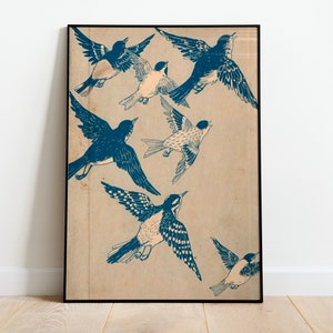 Vintage Flying Birds, Swallows, Bluebirds, Robins, Swallow Poster, Bird Poster, Animal Wall Art, Room Decor, Nature Print,  Illustration
