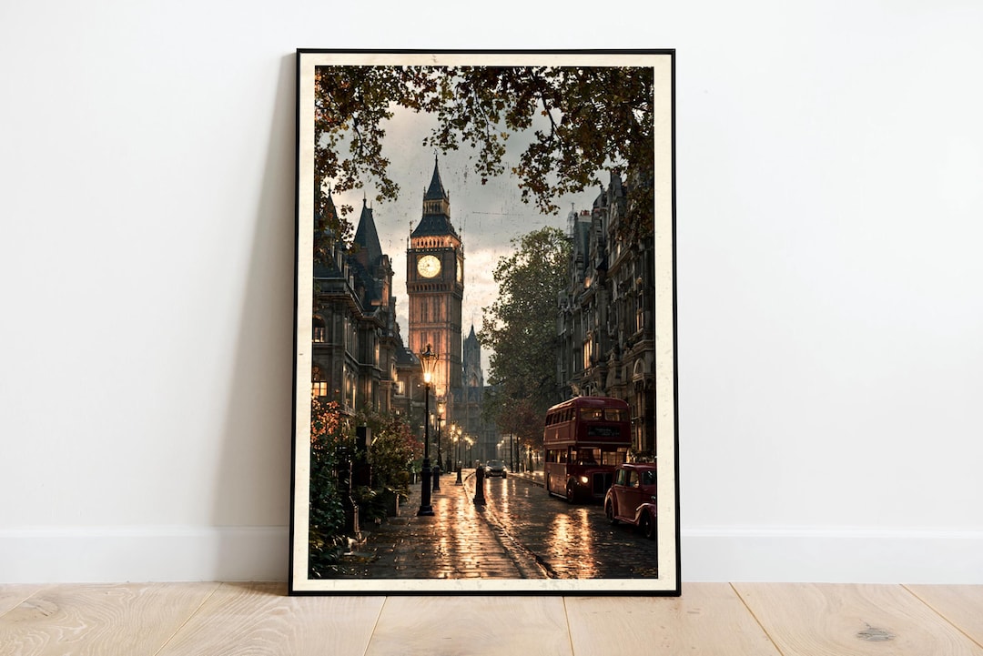 London Big Ben Wall Art, Vintage Rainy Streetscape Print - Etsy