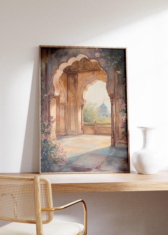 Indian Terrace Print, Colourful Indian Poster, Indian Wall Art, Room Decor, Indian Botanical Art, Floral Wall Art, Indian City Print