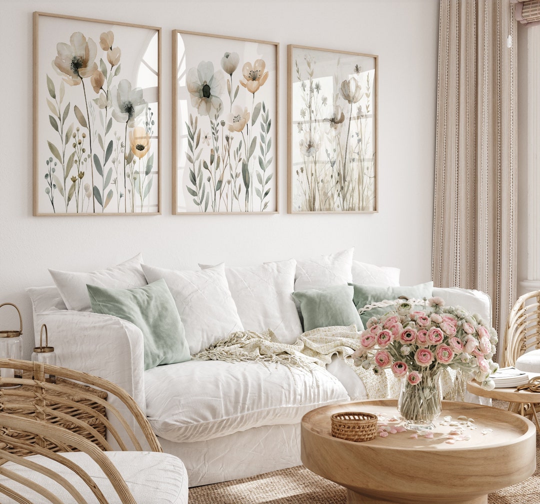 Wildflower Watercolor Print Set of 3, Muted Floral Wall Art - Etsy