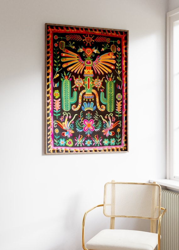 Vintage Mexican Art Poster, Colorful Floral Latin Decor