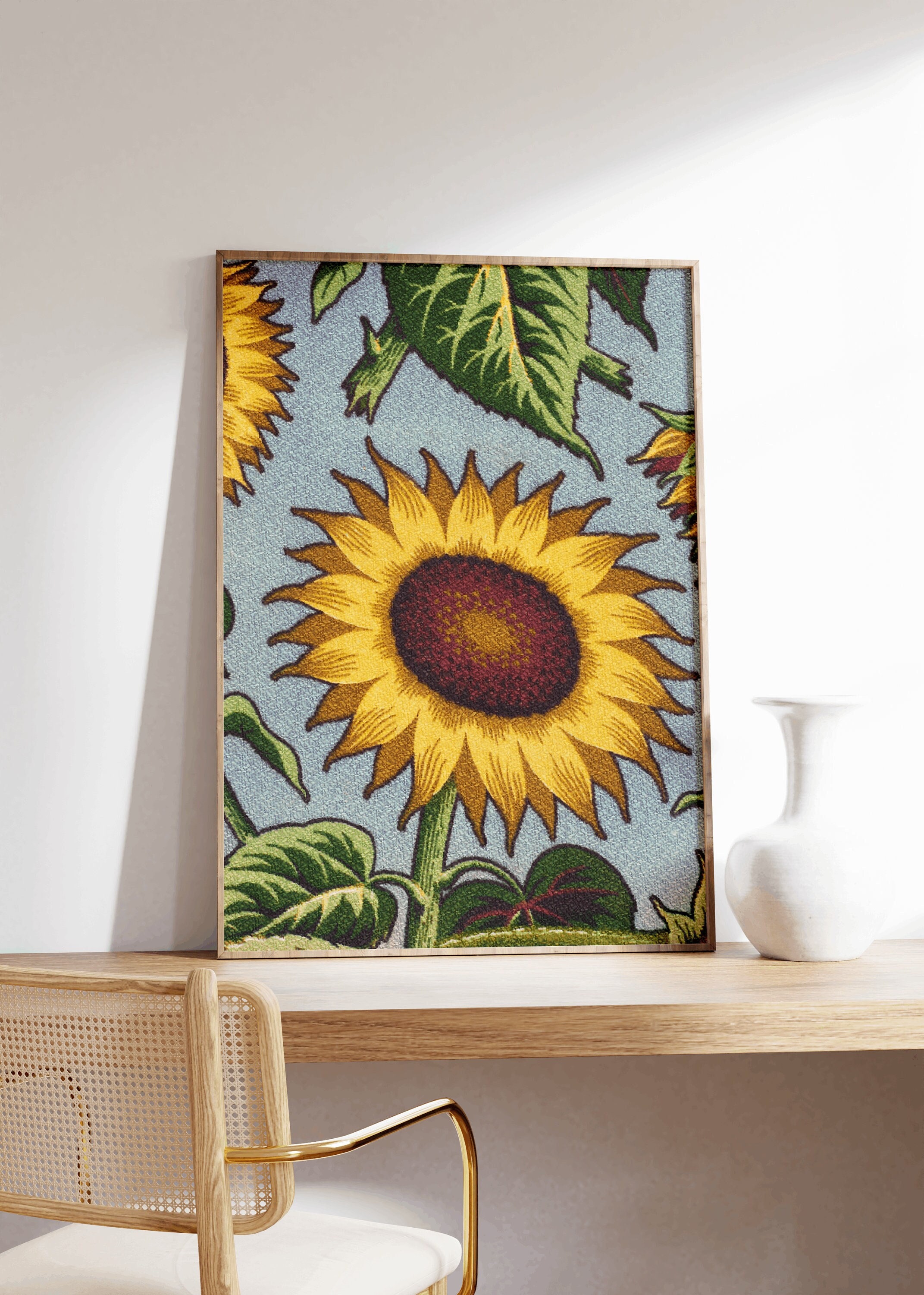 Art Deco Sunflower Print, Retro Botanical Japanese Poster - Etsy