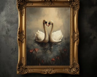 Moody Swan Art Print, Gothic Home Decor, Dark Academia