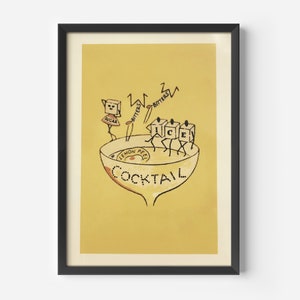 Alexander Cocktail Bar Poster, Lustiger Barkeeper Druck, Alter Buchumschlag, Große Wandkunst, Spirituosen und Wein Poster, Alkohol Poster, Minimal