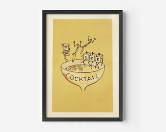 Alexander Cocktail Bar Poster, Funny Bartender Print, Old Book Cover, Large Wall Art, Spirits And Wine Poster, Alcohol Poster, Minimal