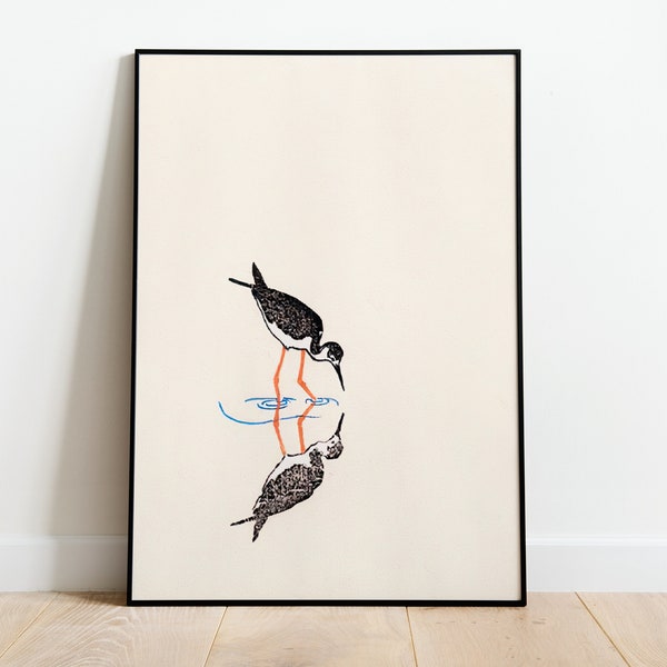 Black-necked Stilt Vintage illustration, Black-necked Stilt Poster, Bird Wall Art, Nature Poster, Minimalistic bird print, Large Wall Art
