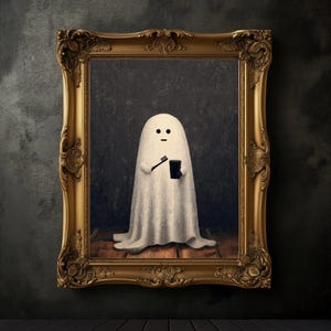 Ghost Brushing Teeth Print, Halloween Art Poster, Spooky Ghost Wall Art, Fall Decoration, Halloween Decor, Dark Academia, Bathroom Decor