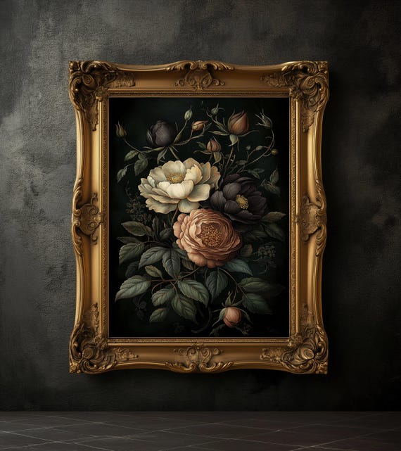 Vintage Black Peony Print, Gothic Victorian Botanical Wall Art - Etsy