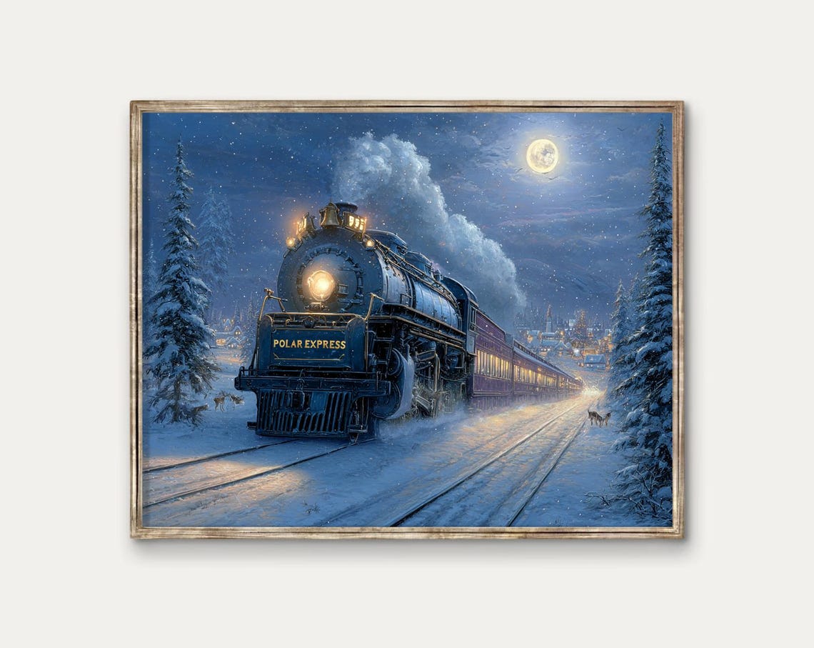 Vintage Polar Express Poster, Old Train Print, Christmas Print, Steam ...