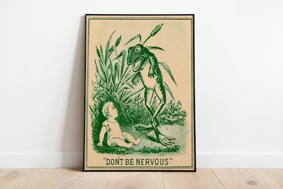 Funny Vintage Frog Poster, Art Deco Print, Colorful Wall Art