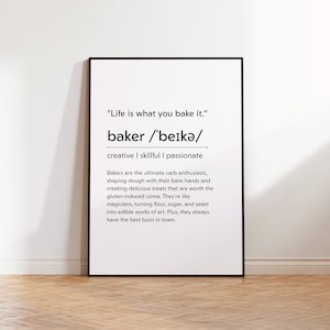 Cartel de definición de panadero, impresión de horneado, decoración de pared de panadería, impresión de cocina divertida, regalo para pastelero, regalo de artista de postres, escuela culinaria