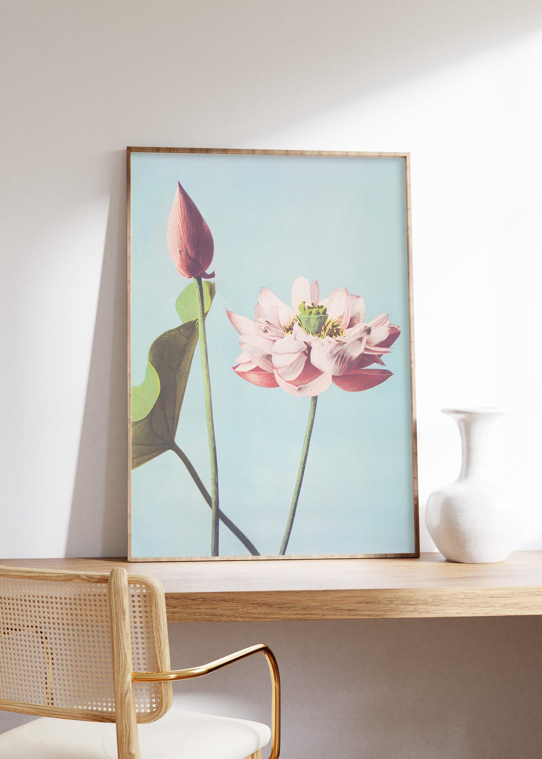 Lotus Flower Wall Art, Minimalist Botanical Print, Soft Pink Zen Poster ...