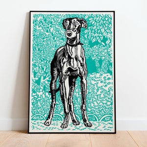 Greyhound Poster, Dog Illustration, Greyhound Print, Vintage Print, Dog Wall Art, Large Wall Art, Animal Poster,  Vintage Greyhound Poster