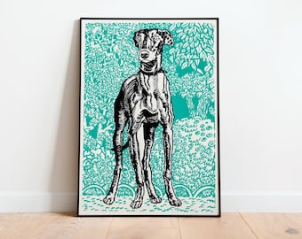Póster vintage de perro galgo, arte mural de animales