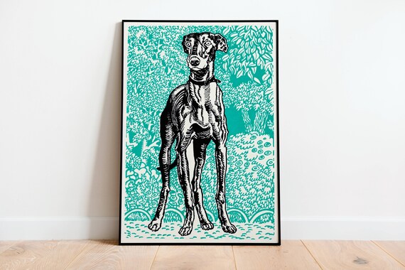 Greyhound Poster, Dog Illustration, Greyhound Print, Vintage Print, Dog Wall Art, Large Wall Art, Animal Poster,  Vintage Greyhound Poster