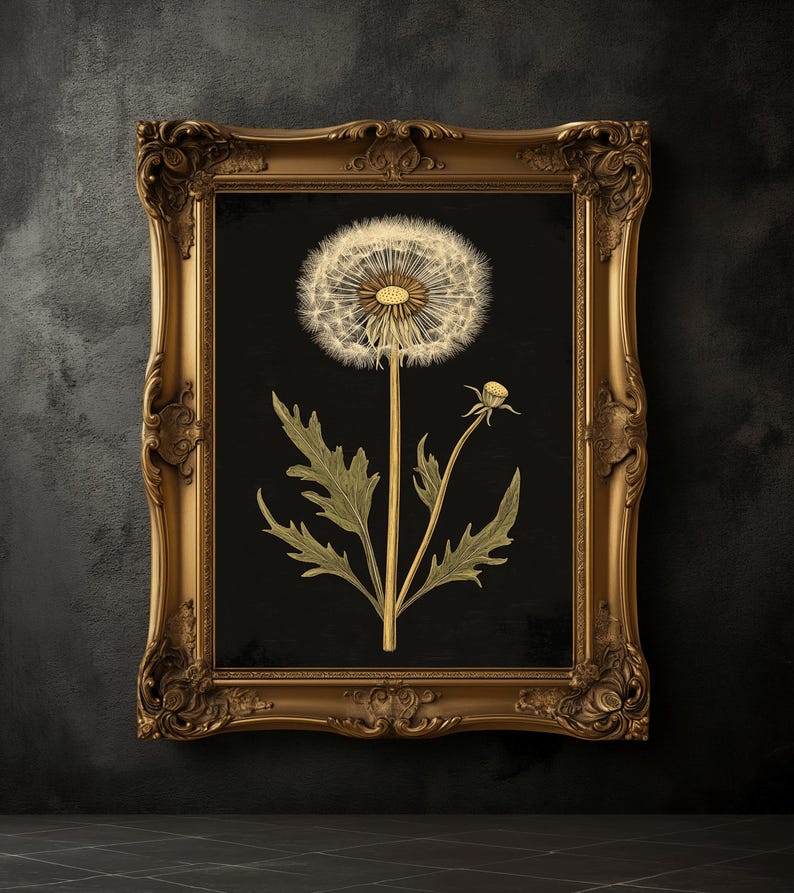 Vintage Dandelion Print, Dark Academia Wall Art, Farmhouse Decor - Etsy