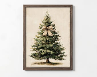 Vintage Christmas Tree Print, Moody Holiday Wall Art