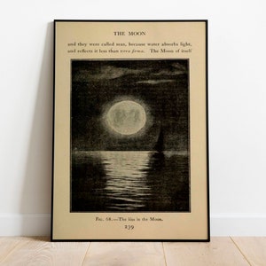 The Kiss in The Moon, Vintage Moon Illustration on Old Book, Camille Flammarion Astronomy Print, Full Moon Poster, Dark Academia, Large Art