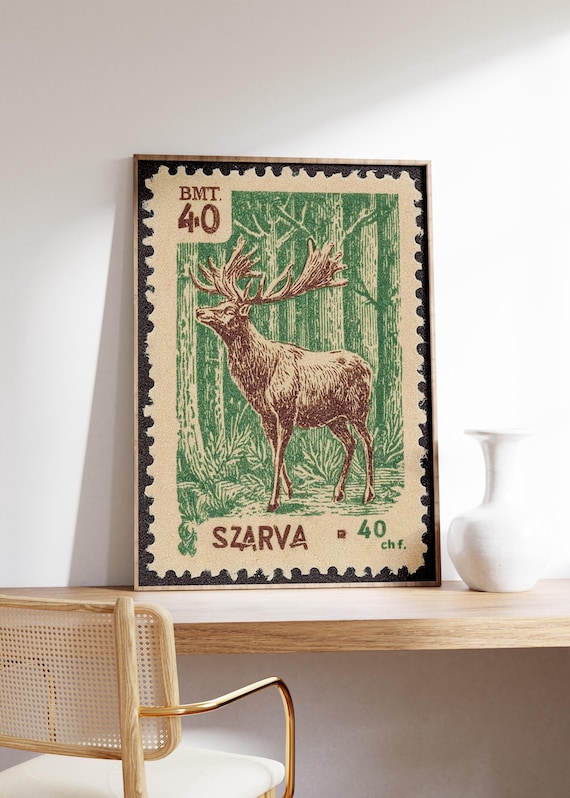 Deer Matchbox Print, Vintage Reindeer Print, Deer Wall Art, Hungarian Matchbox Label. Matchbox Print, Rustic Deer Wall Decor, Reindeer Art