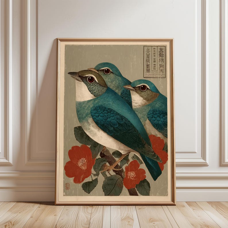 Japanese Bird Floral Print, Vintage Asian Botanical Wall Art Poster - Etsy