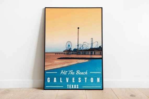 Galveston Texas Beach Vintage Art Deco Poster Print