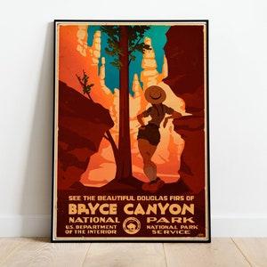 Bryce Canyon National Park Vintage Poster, Art Deco, Vintage Print, Colorful Wall Art, Large Wall Art Print, Decor, Retro Bryce Canyon Art