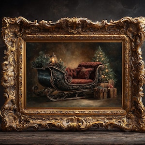 Póster de Papá Noel en trineo, impresión de Papá Noel en trineo, decoración navideña vintage, decoración rústica de granja, arte navideño, festivo