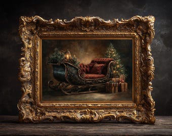 Moody Father Christmas Sleigh Poster, Santa Claus Sleigh Print, Vintage Christmas Decor, Rustic Farmhouse Decor, Christmas Art, Festive