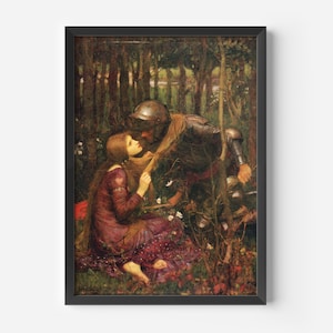The Beautiful Lady Without Mercy, Vintage Painting Of Knight and Fairy, Large Wall Art, English Poem Painting, 19th Century Painting
