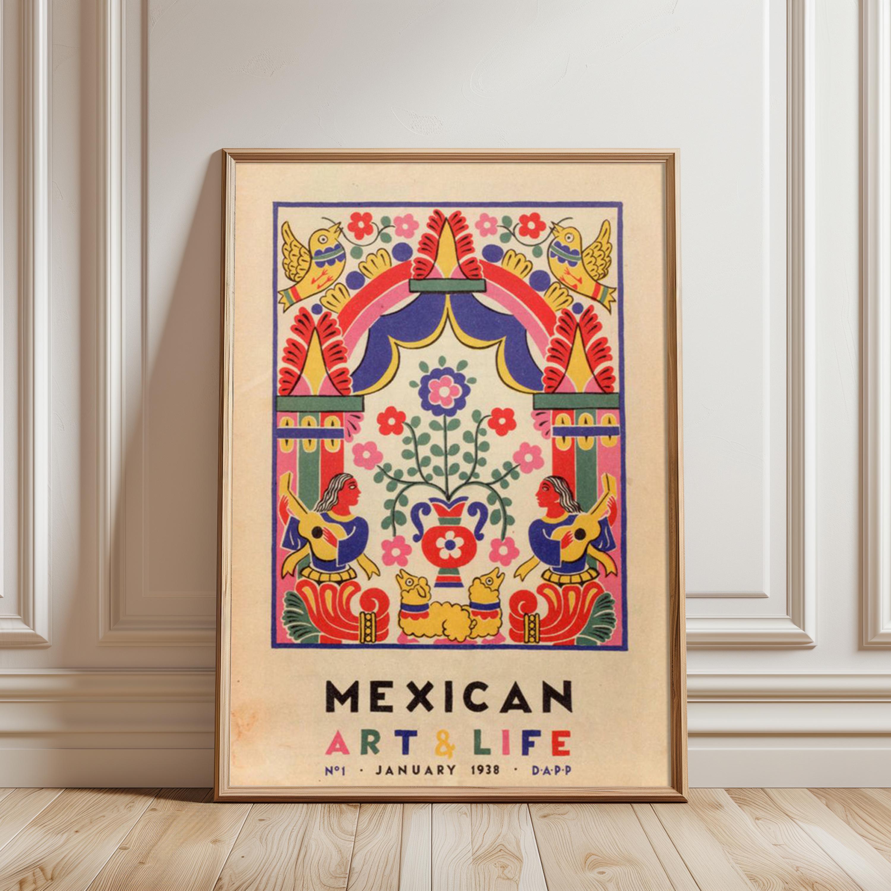 Vintage Mexican Folk Art Print, 1930s Floral Bird Illustration, Boho ...