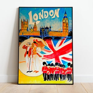 Cartel vintage de viajes de Londres Gran Bretaña, Art Déco, impresión vintage, arte de pared colorido, impresión de arte de pared grande, decoración, cartel retro de Londres