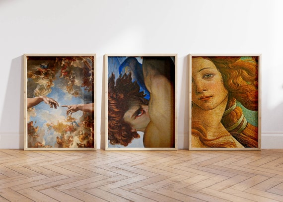 Set of 3 Renaissance Art Painting, Vintage Print, Old Painting, Antique Art, Aphrodite Poster, Fallen Angel , Large Wall Art, Room Decor