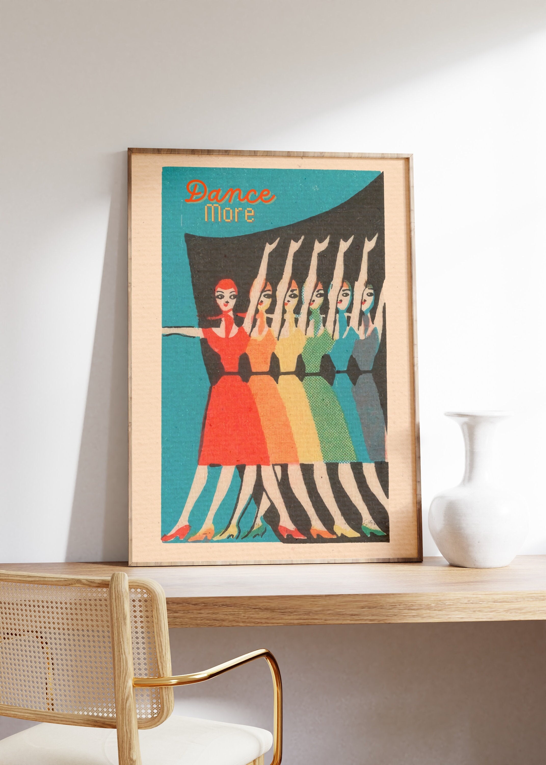 Vintage Dancer Print, Dancer Poster, Vintage Matchbox Poster, Girly Wall Art, Dance More Inspirational Quote Poster, Dance lover Gift Idea