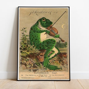 A Frog Playing Violin in The Moonlight Vintage Poster, Art Deco, Vintage Print, Colorful Wall Art, Large Wall Art Print, Decor, Retro Poster