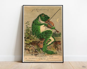 Frog Playing Violin Art Deco Poster, Vintage Print