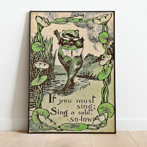 Funny Frog Singing, Vintage Frog Poster, Frog Wall Art, Frog Home Decor, Colorful Wall Art, Large Wall Art Print, Decor, Retro Poster