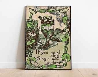 Funny Singing Frog Vintage Poster, Colorful Wall Art Print