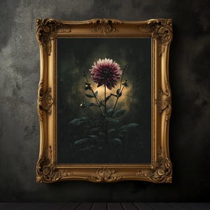 Impressão de flores silvestres únicas e temperamentais, impressão floral vintage, arte de parede botânica, decoração rústica, impressão botânica escura, academia escura, estética escura