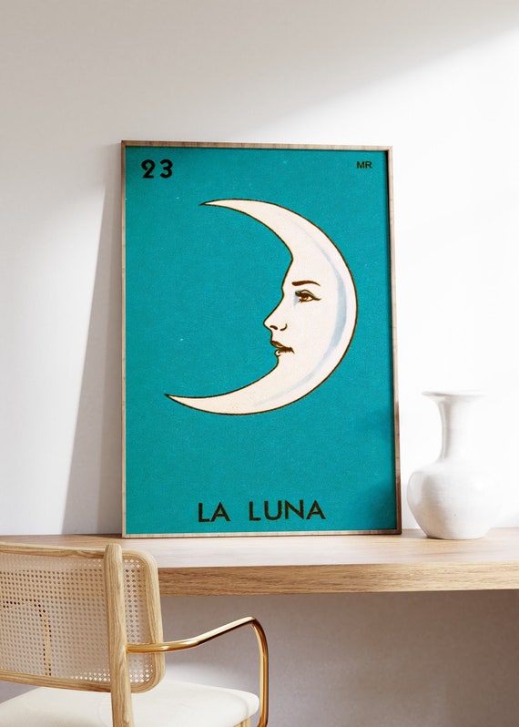 La Luna Spanish Moon Print, Vintage Moon Poster, Mexican Art