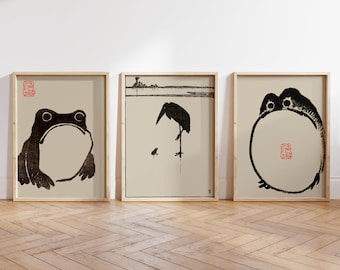 Matsumoto Hoji Frog Print Set, Vintage Japanese Animal Art