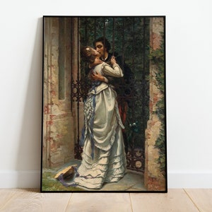 The Kiss by Silvio Allason, Large Wall Art, 19th Century Famous Painting, Romantic Wall Art, Bathroom Decor, Romantism Art, Italian Artist