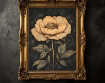 Gothic Peony Art Print, Dark Academia Botanical Poster