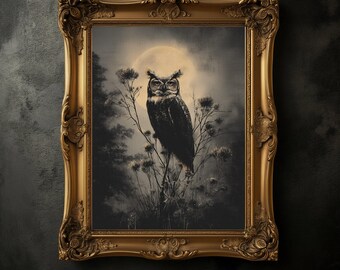 Vintage Owl Art Print, Dark Academia Gothic Home Decor