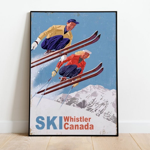 Whistler British Columbia Ski Vintage Poster, Art Deco, Vintage Print, Colorful Wall Art, Large Wall Art Print, Decor, Retro Whistler Poster