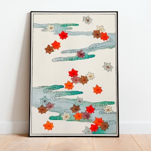Ilustración de otoño, cartel vintage, patrón abstracto, xilografía japonesa, impresión vintage, arte de pared colorido, arte grande, cartel japonés