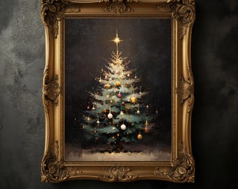 Vintage Christmas Tree Print, Moody Holiday Wall Art