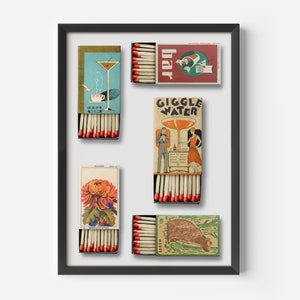 Vintage Matchbox Collage, Matchbox Compilation, Japanese Matchbox Art, Retro Wall Art, Bar Poster, Matchbox Print, Room Decor